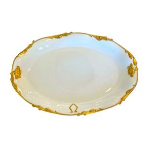 Jean Pouyat Limoges White Gold Trim Large Porcelain Platter Antique